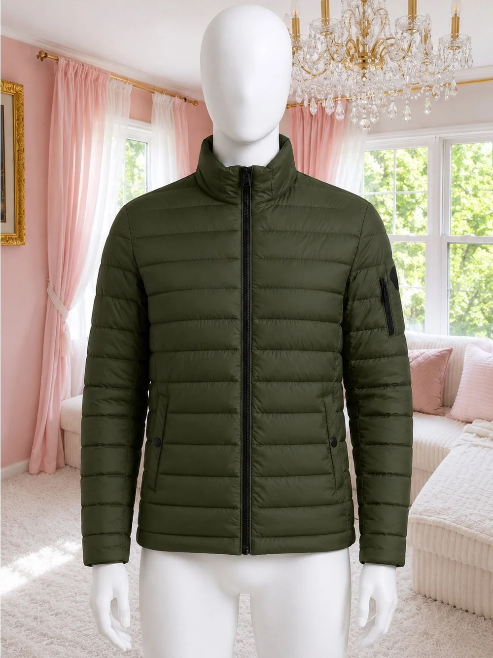 Men's Olive Green Quilted Puffer Jacket